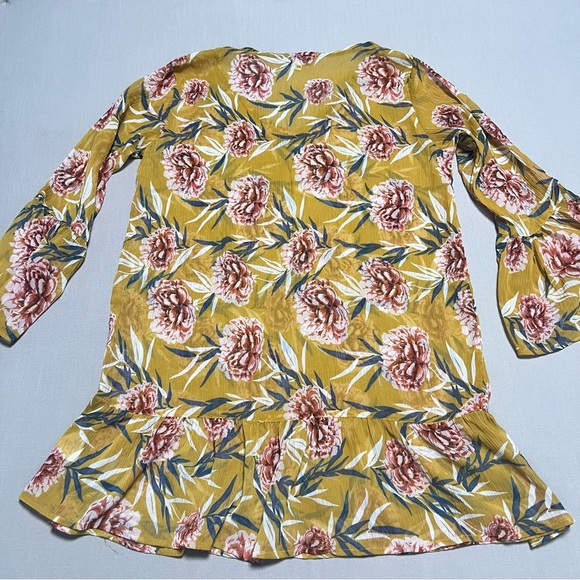 Crosstree Lane Mustard Floral Print Sheer Tunic Blouse Women’s Medium - Picture 13 of 13